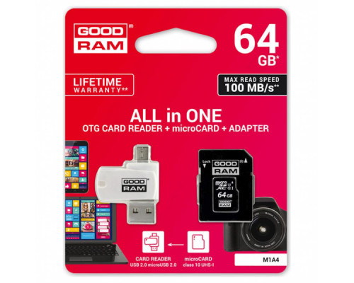 Карта пам'яті Goodram 64GB microSDXC class 10 UHS-I (M1A4-0640R12)