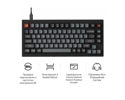 Клавіатура Keychron V1 8K Keychron Super Red Switch RGB USB UA Black (V1W-D1-UA)
