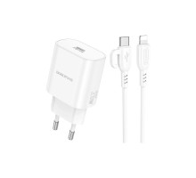 Зарядний пристрій BOROFONE BA82A Platinum USB-C PD25W + cable USB-C to Lightning White (6941991112263)