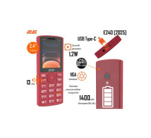 Мобільний телефон 2E E240 2025 Red (794300867219)