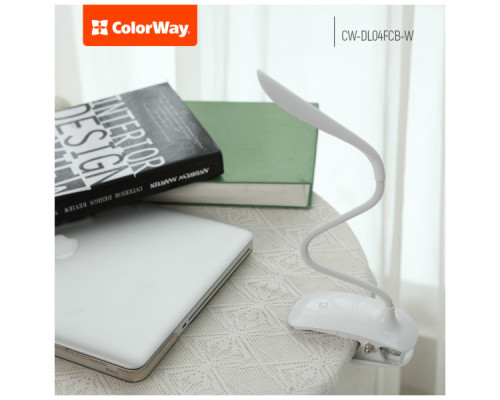 Настільна лампа ColorWay LED Flexible & Clip з вбудованим акумулятором 500mAh (CW-DL04FCB-W)