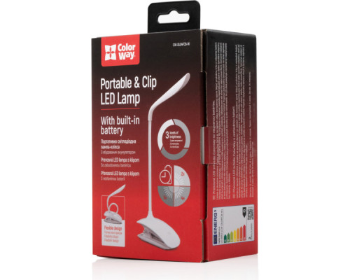 Настільна лампа ColorWay LED Flexible & Clip з вбудованим акумулятором 500mAh (CW-DL04FCB-W)