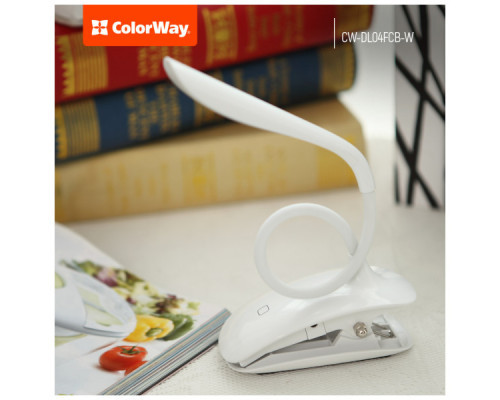 Настільна лампа ColorWay LED Flexible & Clip з вбудованим акумулятором 500mAh (CW-DL04FCB-W)