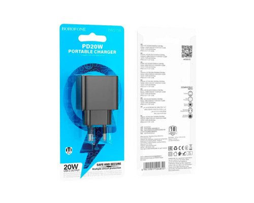 Зарядний пристрій BOROFONE BAS13A Erudite USB-C PD20W Black (6941991104855) Зарядний пристрій BOROFONE BAS13A Erudite USB-C PD20W Black (6941991104855)