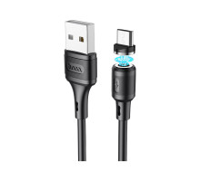 Дата кабель USB 2.0 AM to Micro 5P 1.0m 2.4A magnetic PVC X52 black HOCO (6931474735539)