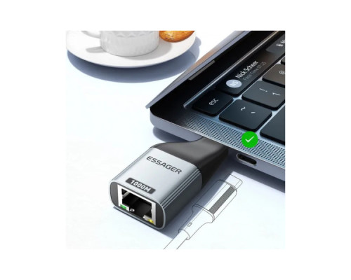Перехідник USB-C to RJ45 1000Mbps Essager (EZJRJK-MJ0G-P)