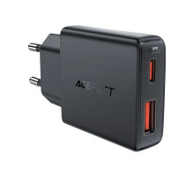 Зарядний пристрій Acefast 2xUSB 30W (USB-C+USB-A) Gan A69 ultra-thin Fast Charger Black (6974316282709)