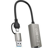 Адаптер USB-C + USB A to RJ45 Ethernet 100Mbps XO (HUB018.black)