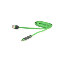 Дата кабель USB 2.0 AM to Lightning + Micro 5P 2.0m 2A flat green PowerPlant (CA910502)