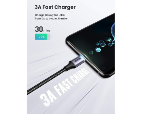 Дата кабель USB-C to USB-C 0.5m 3A 60W 90° corner US255 black/gray Ugreen (50122)