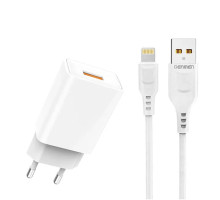 Зарядний пристрій Denmen 1xUSB 2.4A + cable USB to Lightning white (DC01L-WH)