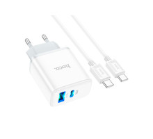 Зарядний пристрій HOCO C105A Stage 1xUSB-C PD20W + 1xUSB QC3.0 + cable USB-C to USB-C White (6931474782922)