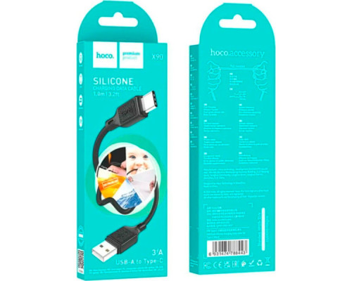 Дата кабель USB 2.0 AM to USB-C 1.0m Cool silicone X90 black HOCO (6931474788443)