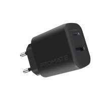 Зарядний пристрій Promate 17W USB-C + USB-A (biplug-2.black)