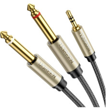 Кабель мультимедійний 3.5mm M to 2x6.35mm M 1.0m gray Ugreen (UGR-10613)