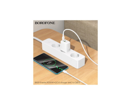 Зарядний пристрій BOROFONE BN29 Fuente 1xUSB-C PD30W + 1xUSB QC3.0 White (6941991120329)