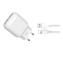 Зарядний пристрій XO 2xUSB 2.4A + cable USB to Lightning white (L78-L-WH)