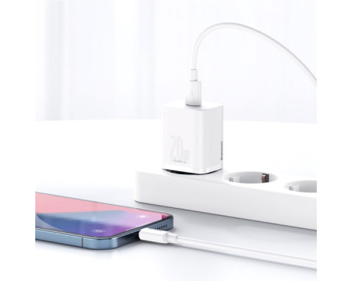 Зарядний пристрій Baseus Super Si 1C 20W With Simple Wisdom Data Cable Type-C/iP White (TZCCSUP-B02)