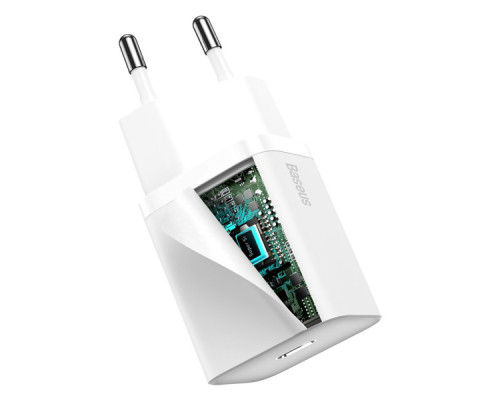 Зарядний пристрій Baseus Super Si 1C 20W With Simple Wisdom Data Cable Type-C/iP White (TZCCSUP-B02)