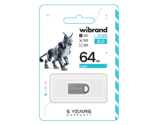 USB флеш накопичувач Wibrand 64GB lynx Silver USB 2.0 (WI2.0/LY64M2S)