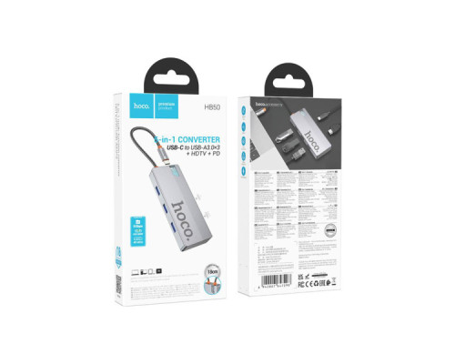 Концентратор HOCO USB-C to HDMI+PD+3xUSB3.0 HB50 Deep Space Gray (6942007647298)