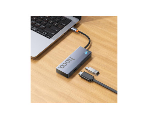 Концентратор HOCO USB-C to HDMI+PD+3xUSB3.0 HB50 Deep Space Gray (6942007647298)