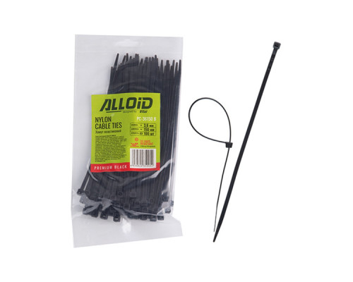 Стяжка Alloid 3.6х150мм, пластик, 100шт./уп., чорний (PC-36150B)