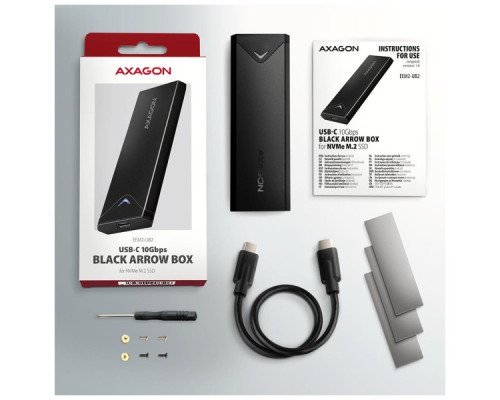 Кишеня зовнішня AXAGON USB-C 10Gbps metal box for M.2 NVMe SSD BLACK ARROW (EEM2-UB2)