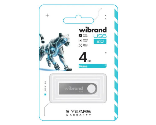 USB флеш накопичувач Wibrand 4GB Puma Silver USB 2.0 (WI2.0/PU4U1S)