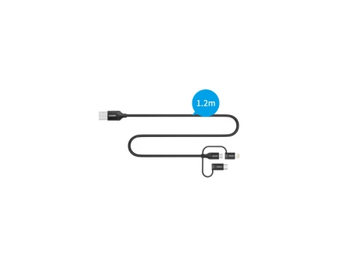 Дата кабель USB 2.0 AM to Lightning + Micro 5P + Type-C 1.2m MFI Choetech (IP0030-BK)