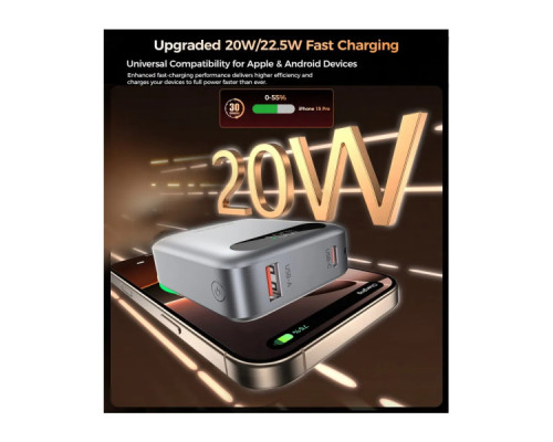 Батарея універсальна Choetech 10000mA, 22.5W, PD, QC, grey (B860-CCGY)