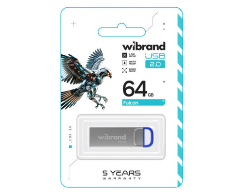 USB флеш накопичувач Wibrand 64GB Falcon Silver-Blue USB 2.0 (WI2.0/FA64U7U)