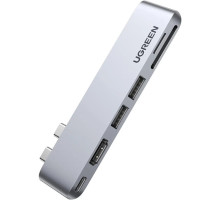 Концентратор Ugreen 2xUSB-C to HDMI + 2xUSB 3.0 + SD/TF + USB-C CM380 gray (80856)
