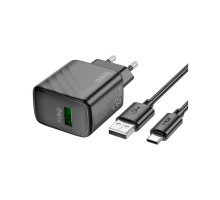 Зарядний пристрій HOCO CS21A Rich USB QC3.0 + cable USB to USB-C Black (6942007609906)