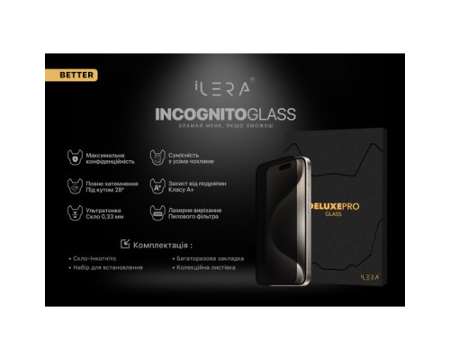 Скло захисне iLera DeLuxe Incognito iPhone 15 (ILINDL15)