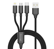 Дата кабель USB 2.0 AM to Lightning + Micro 5P + USB-C 1.0m 2.4-3A black Grand-X (PX-31B)