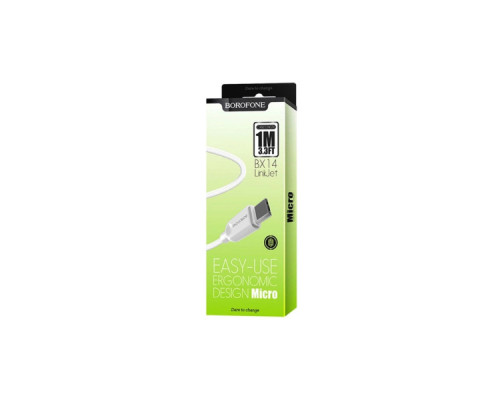 Дата кабель USB 2.0 AM to Micro 5P 1.0m 2.4A BX14 white BOROFONE (6957531089988)