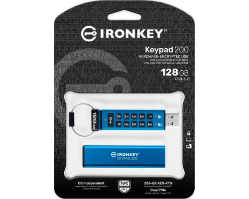 USB флеш накопичувач Kingston 128GB IronKey Keypad 200 AES-256 Encrypted Blue USB 3.2 (IKKP200/128GB) USB флеш накопичувач Kingston 128GB IronKey Keypad 200 AES-256 Encrypted Blue USB 3.2 (IKKP200/128GB)