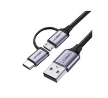 Дата кабель USB 2.0 AM to USB-C + Micro 5P 1.0m 3A US177 black Ugreen (30875)