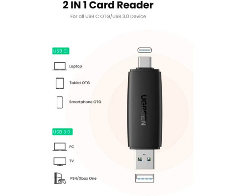 Зчитувач флеш-карт Ugreen USB-C + USB to TF/SD 3.0 CM304 black (80191)