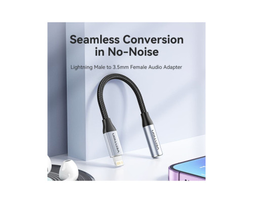 Перехідник Lightning to 3.5mm 0.1m cotton braided aluminum gray Vention (BMBHA)