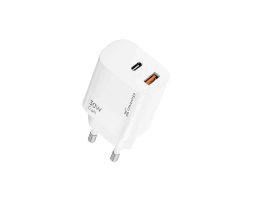 Зарядний пристрій Grand-X GaN 1xUSB-C + 1xUSB QC3.0 36W white (CH-360W)