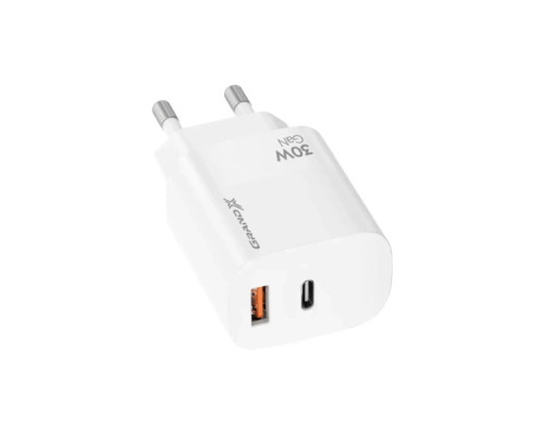 Зарядний пристрій Grand-X GaN 1xUSB-C + 1xUSB QC3.0 36W white (CH-360W)