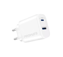 Зарядний пристрій Promate 17W USB-C + USB-A (biplug-2.white)