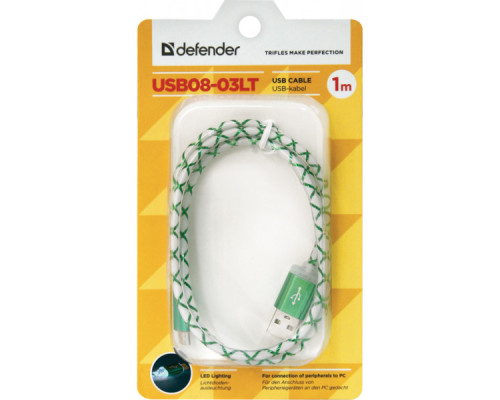 Дата кабель USB 2.0 AM to Micro 5P 1.0m GreenLED backlight Defender (87557)