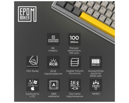 Клавіатура Epomaker EK68 65 Budgerigar V2 Switch Hot-Swap RGB Wireless/Bluetooth/USB UA Black (EK68-B-BV2) Клавіатура Epomaker EK68 65 Budgerigar V2 Switch Hot-Swap RGB Wireless/Bluetooth/USB UA Black (EK68-B-BV2)