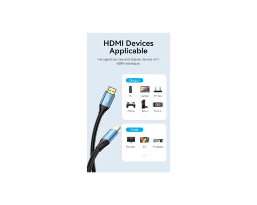Кабель мультимедійний HDMI to HDMI 2.0m V2.0 4K 60Hz Aluminum Alloy Blue Vention (ALHSH) Кабель мультимедійний HDMI to HDMI 2.0m V2.0 4K 60Hz Aluminum Alloy Blue Vention (ALHSH)