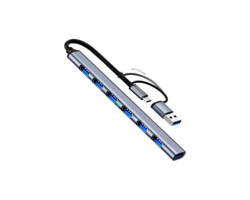 Концентратор Dynamode USB-C + UAB-A to 1xUSB 3.0 + 6xUSB 2.0 gray (DM-UH-701AC)