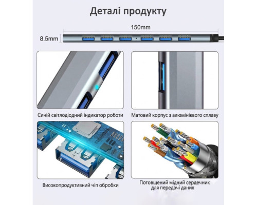 Концентратор Dynamode USB-C + UAB-A to 1xUSB 3.0 + 6xUSB 2.0 gray (DM-UH-701AC)