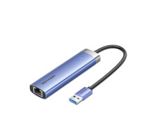 Концентратор VENTION USB 3.0 to USB 3.0x3/RJ45/Type-C Hub Blue Aluminum Alloy 5-in-1 (TGFSB)